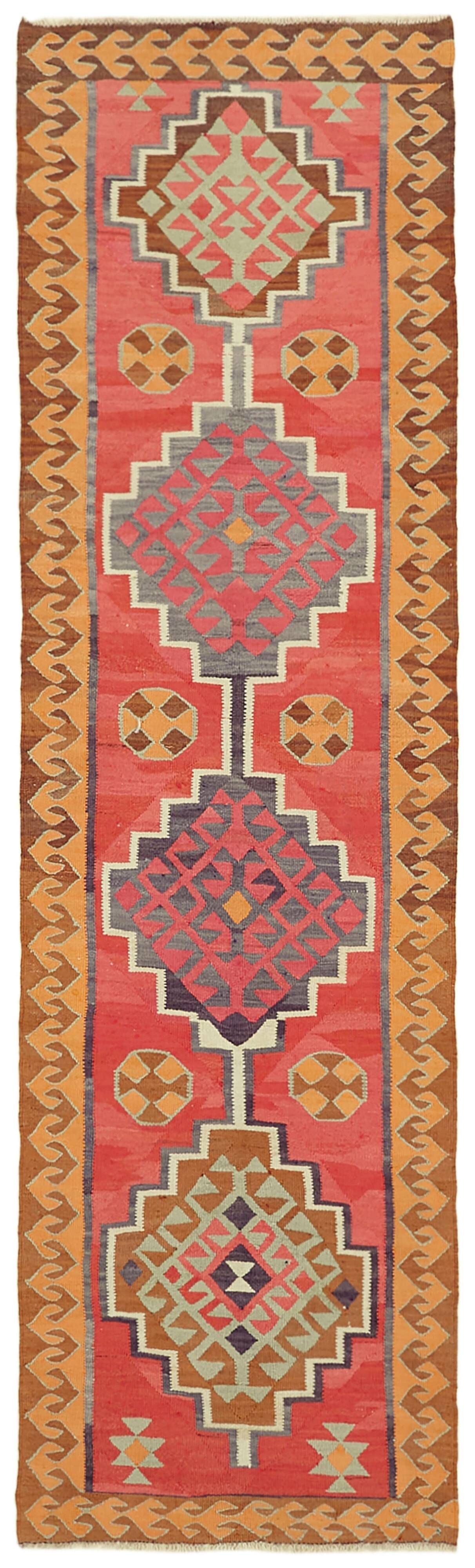 Turkish Handwoven Vintage Herki Kilim 98 cm x 326 cm