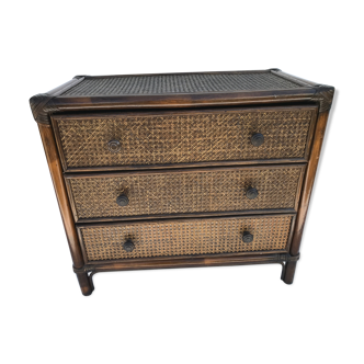 Commode en rotin et cannage années 60-70