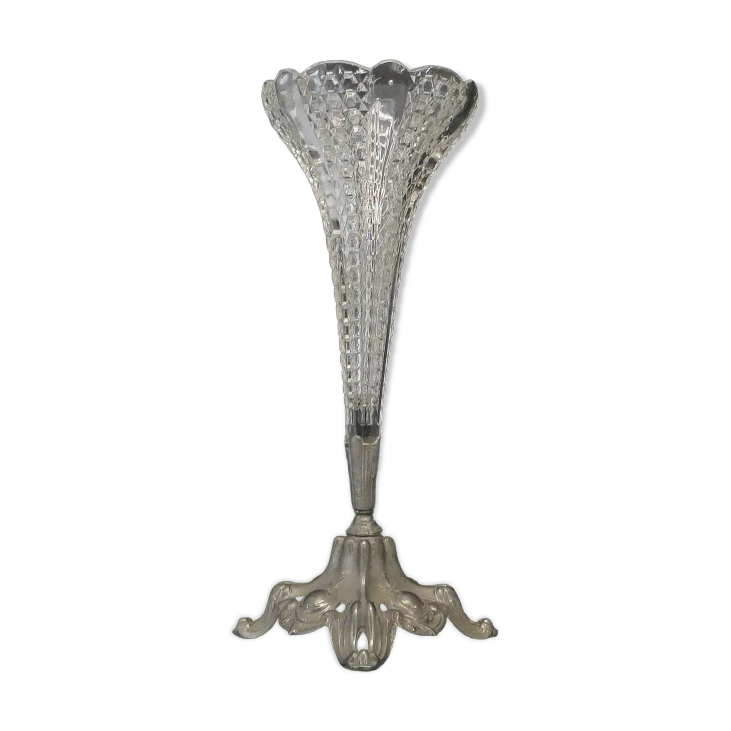 Vase Art Nouveau, verre pressé et étain, France, début du 20e siècle