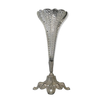 Art Nouveau vase, pressed glass and pewter, France, early 20th century