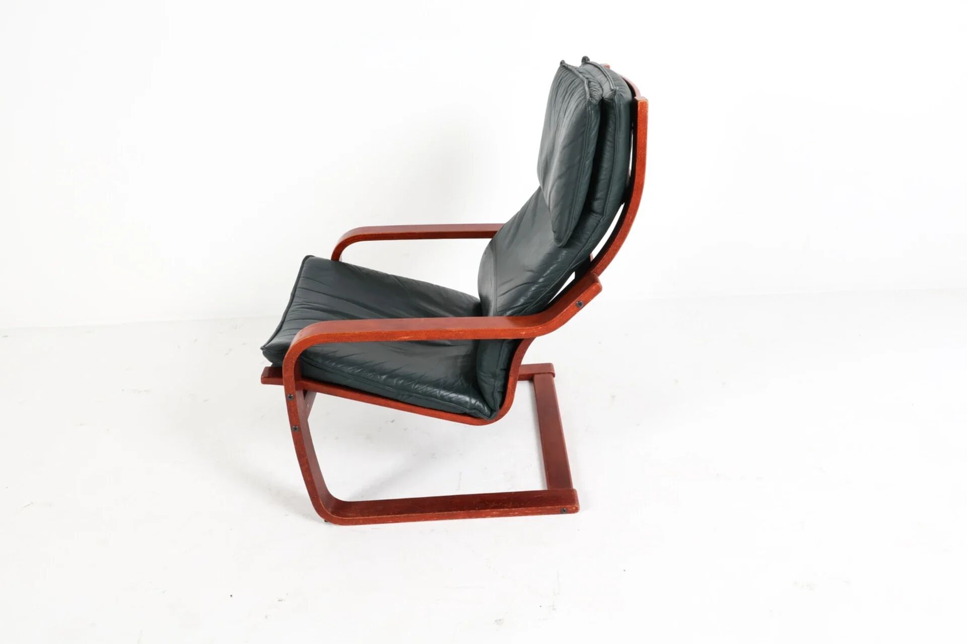 Vintage Scandinavian POÄNG armchair in fir green leather – IKEA, 1980s