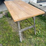 Industrial console, oak top and metal structure.