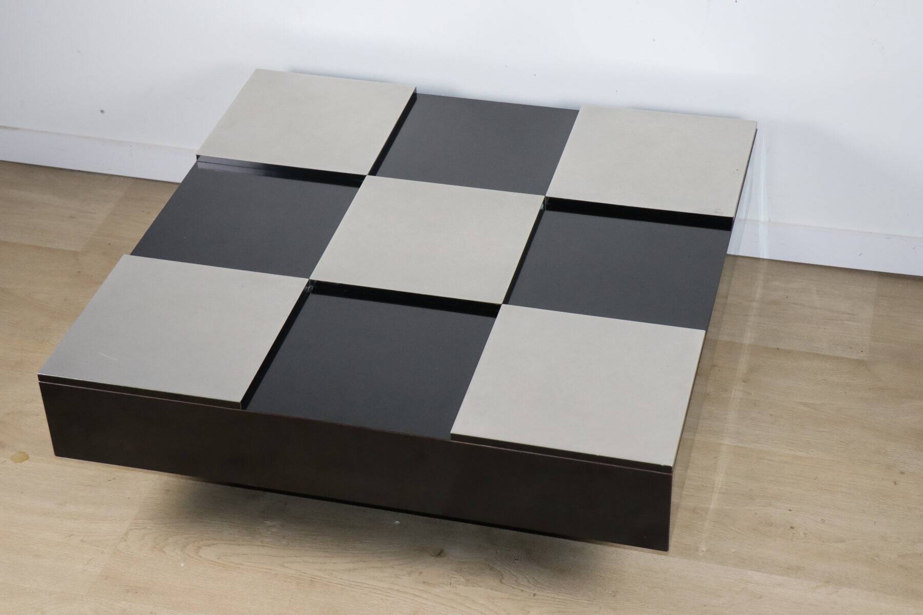 Vintage coffee table in lacquered wood and aluminium - 1970s