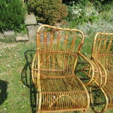 Pair vintage rattan armchairs