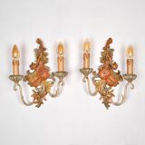Pair of carved wood and metal sconces, Chelini FIrenze, Italy