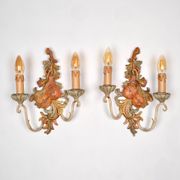Pair of carved wood and metal sconces, Chelini FIrenze, Italy