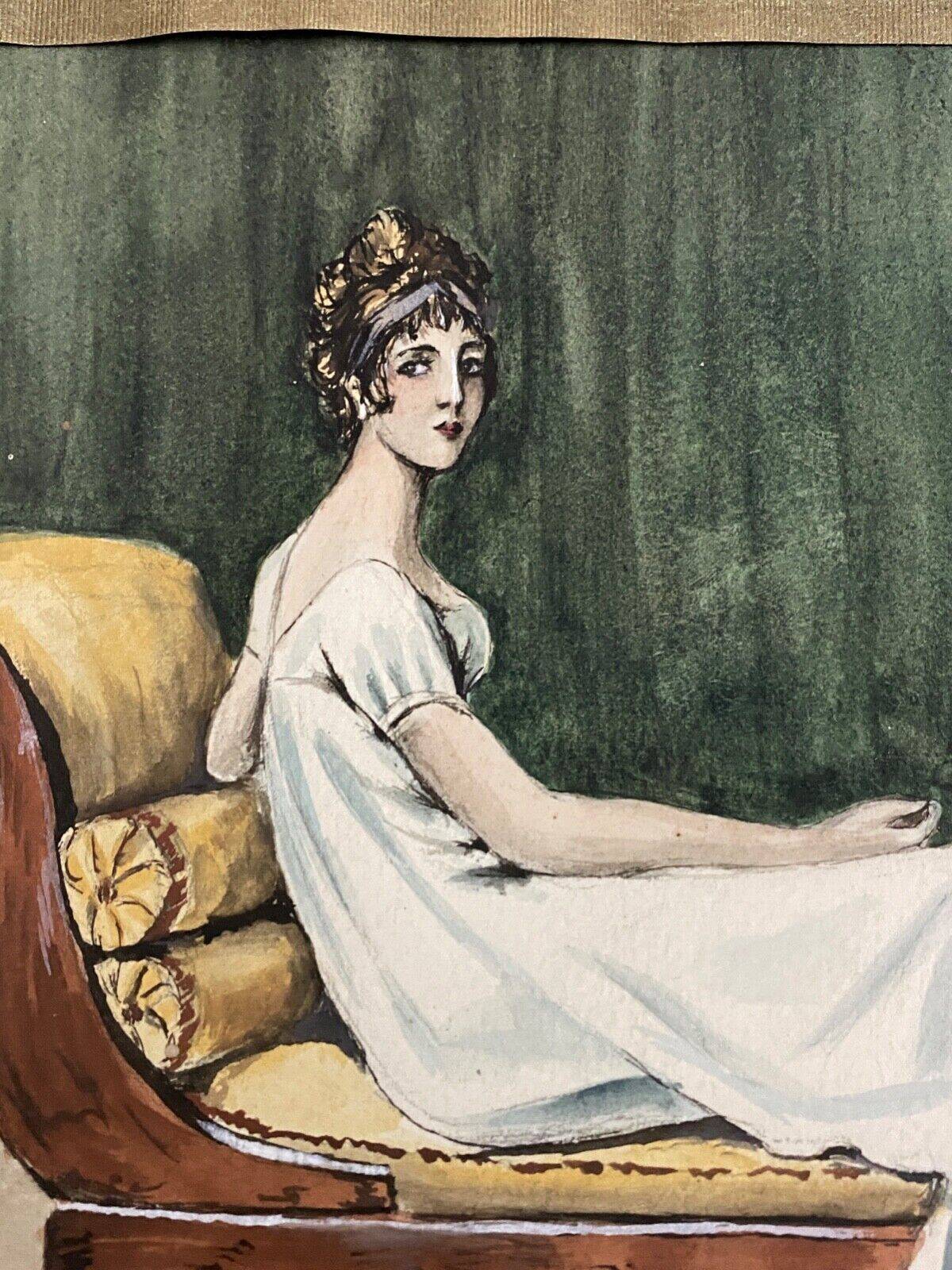 Aquarelle recto verso Madame Récamier milieu XXe