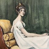 Aquarelle recto verso Madame Récamier milieu XXe