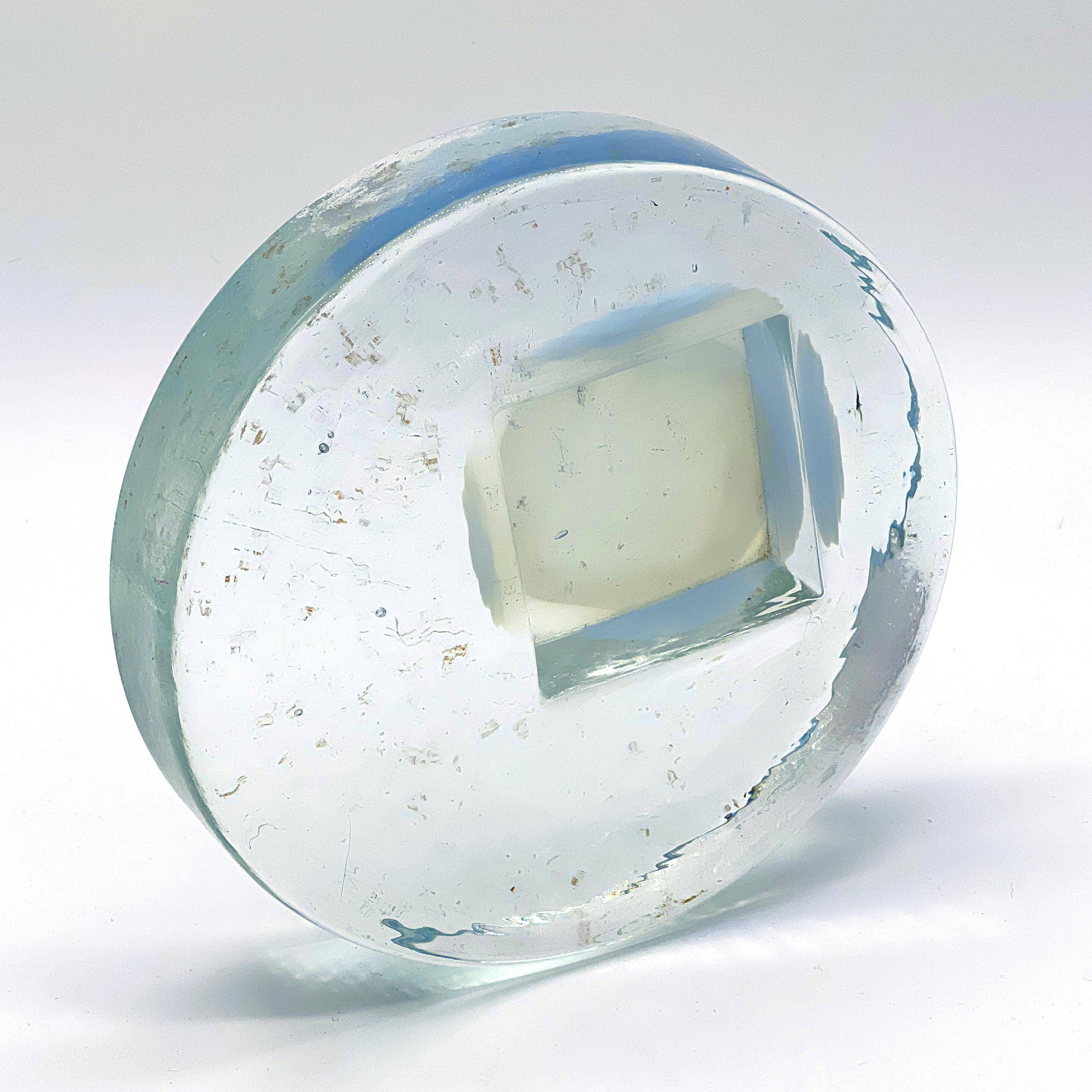 Vintage Midcentury Murano Glass Ashtray in Frosted Glass with Blue Accents