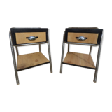 2 nightstands in wood and metal industrial style