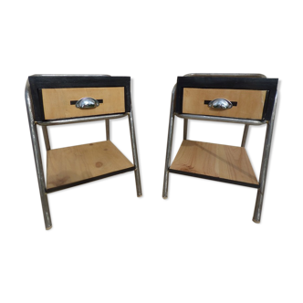 2 nightstands in wood and metal industrial style