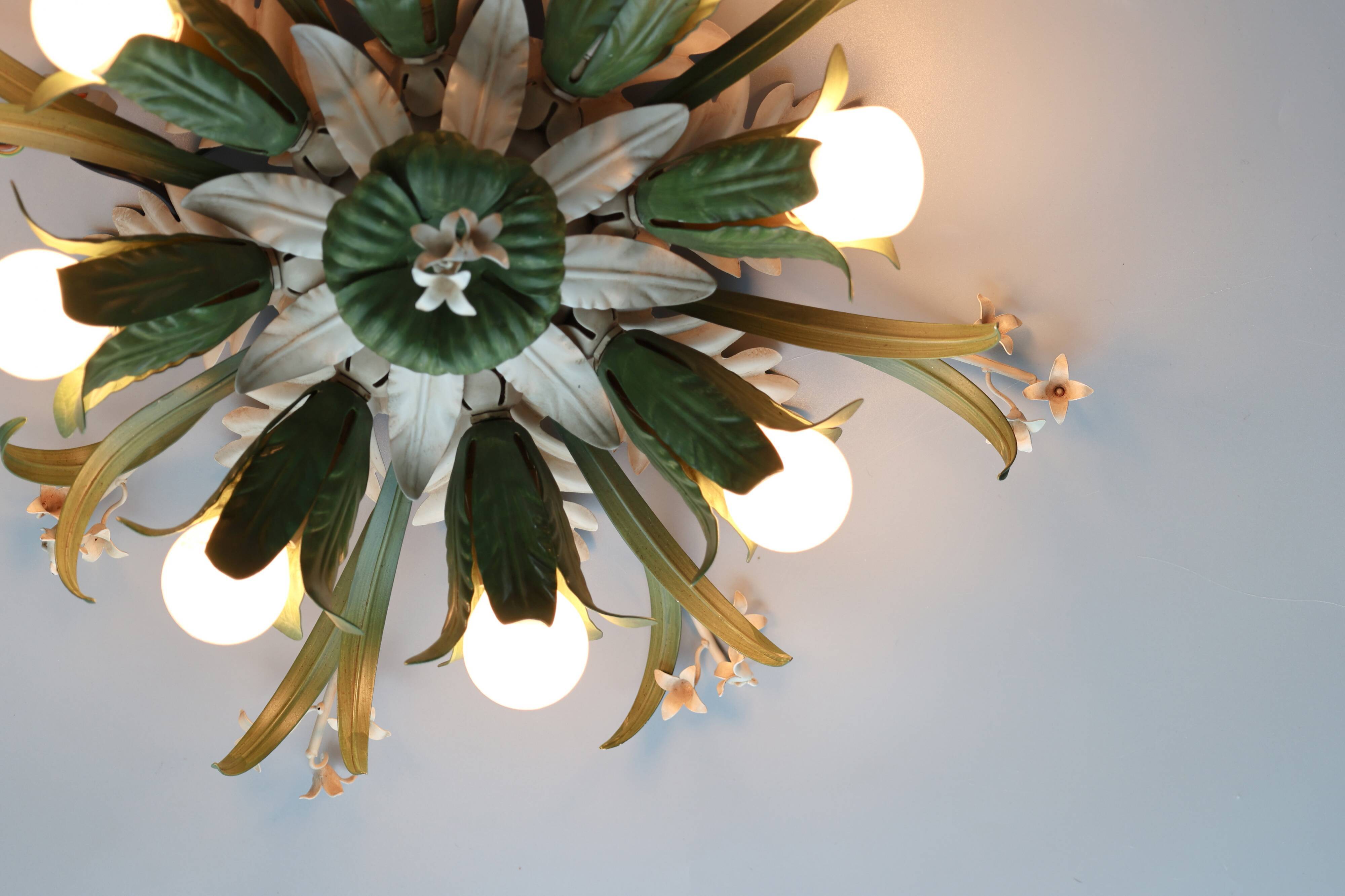Vintage ceiling lamp, floral design, 1980s, Italy
