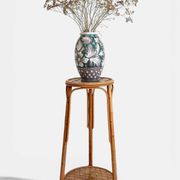 French Mid-Century Wood, Bamboo and Reed Plant Stand, 1960s