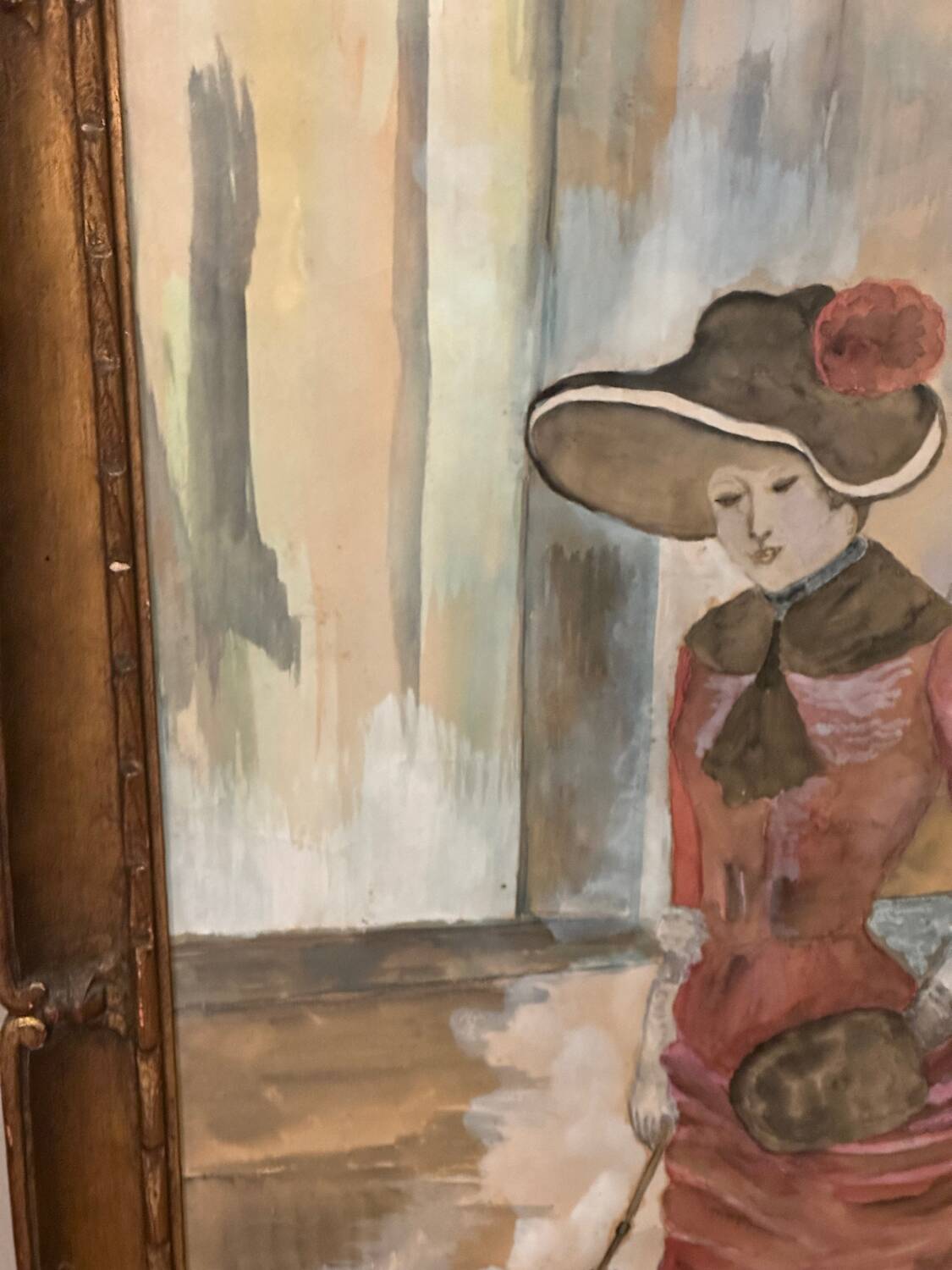 Large Framed Watercolor - An Elegant Woman - Signed 1900s