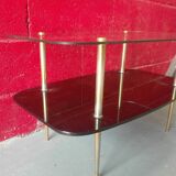 Vintage glass and gold metal coffee table 1950