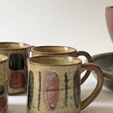 Set of 4 glazed ceramic coffee cups, circa 1970
