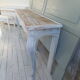 Louis XV style console in pearl gray patinated oak, patinated inlaid top.