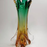 Artistic glass vase in green and amber shades – 1960s/70s