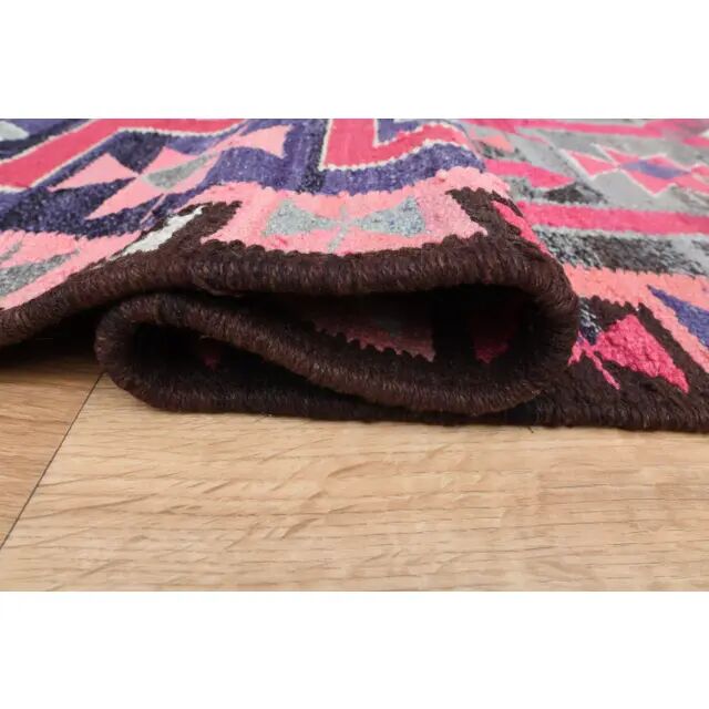 1970s Vintage Turkish Oushak Handmade Wool Cotton Pink Runner Rug 99x331