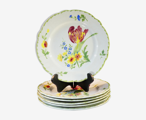 6 assiettes en faience K.g Luneville modele tulipe lot nº2