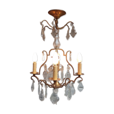 Lustre cage 4 feux à pampilles de cristal