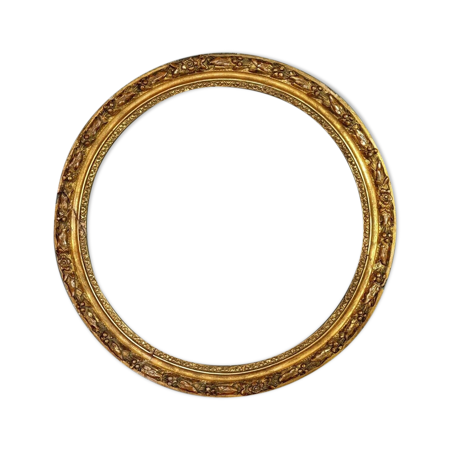 Round frame nineteenth century gilded stucco wood diameter 51 cm foliage 42.8 cm SB