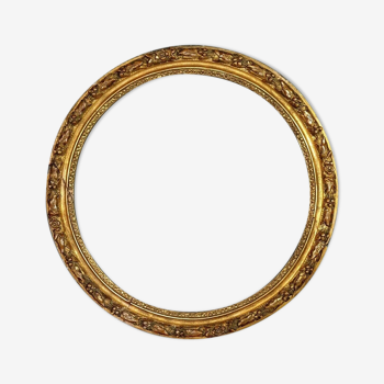 Round frame nineteenth century gilded stucco wood diameter 51 cm foliage 42.8 cm SB