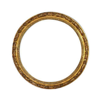 Round frame nineteenth century gilded stucco wood diameter 51 cm foliage 42.8 cm SB