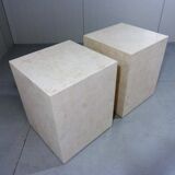 Set of 2 Italian travertine pedestals or side tables 1980’s