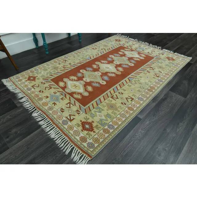 1970s Vintage Turkish Oushak Handmade  Red Yellow Area Rug 152x223