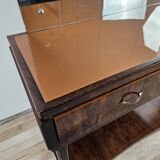 Art Decò dressing table in briar with large mirror and pink glass