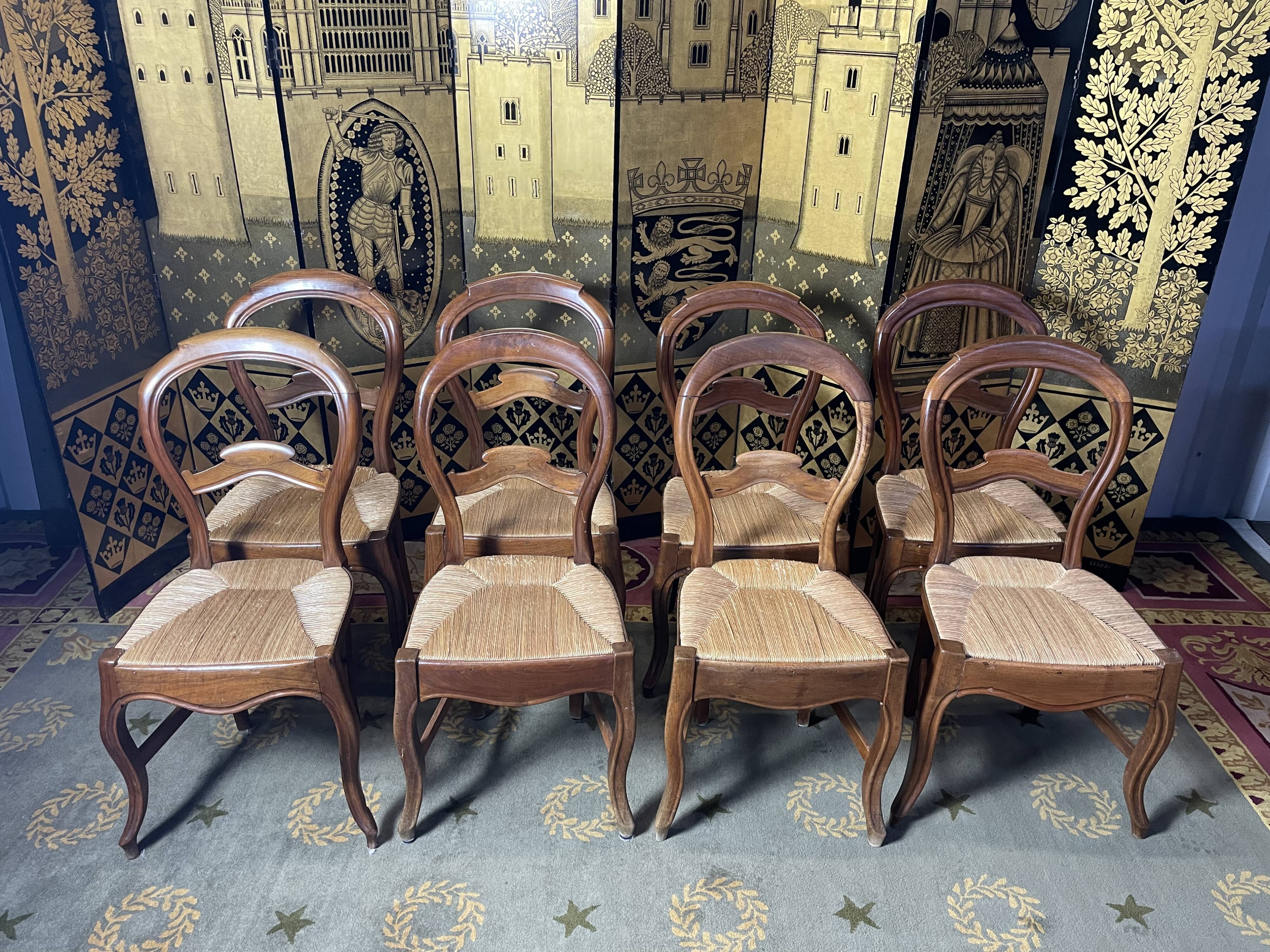Suite of 8 Louis Philippe straw chairs