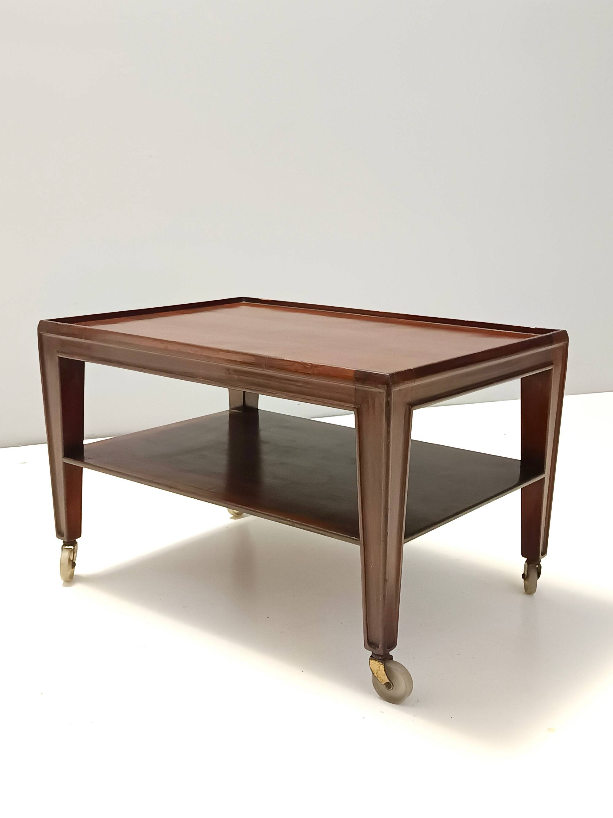 Rectangular Walnut Coffee Table by Paolo Buffa with Casters, Italy