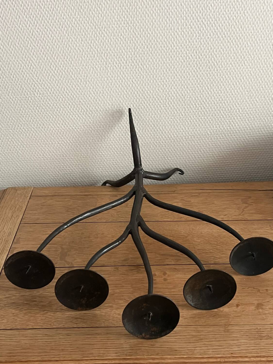 Brutaliser 5-branched mid century wrought iron candlestick – unique piece