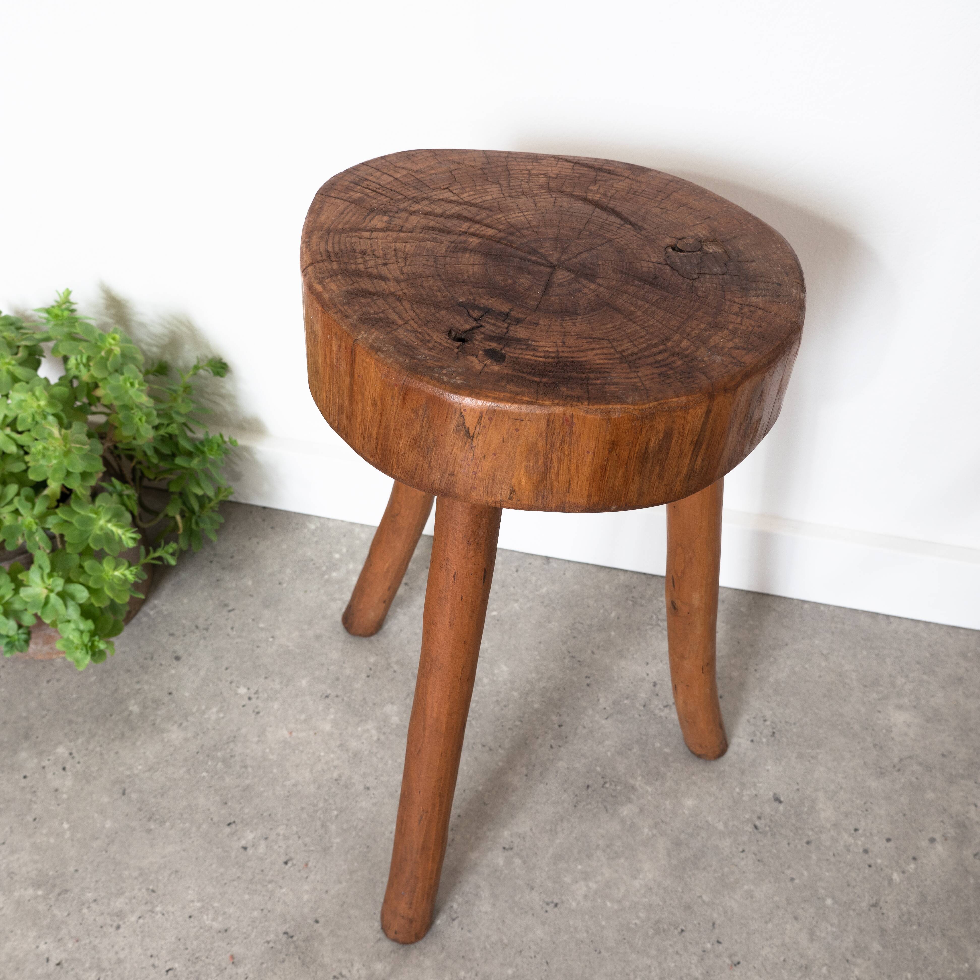 Brutalist wooden stool