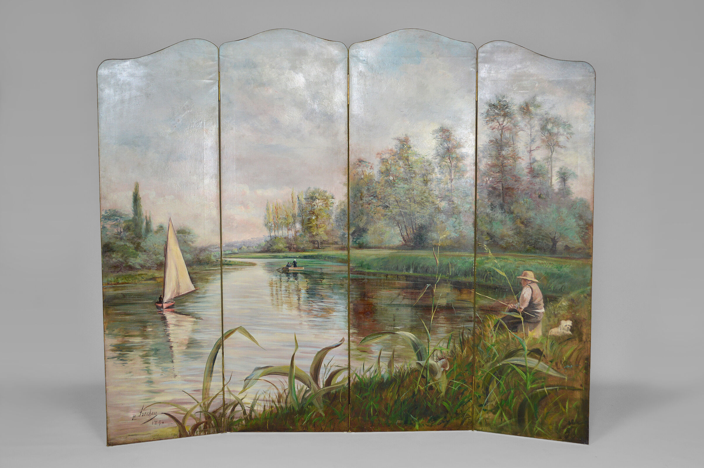 Post-impressionist painted screen by Charles Frechon, France, 1894
