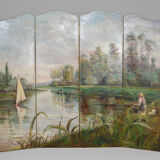 Post-impressionist painted screen by Charles Frechon, France, 1894