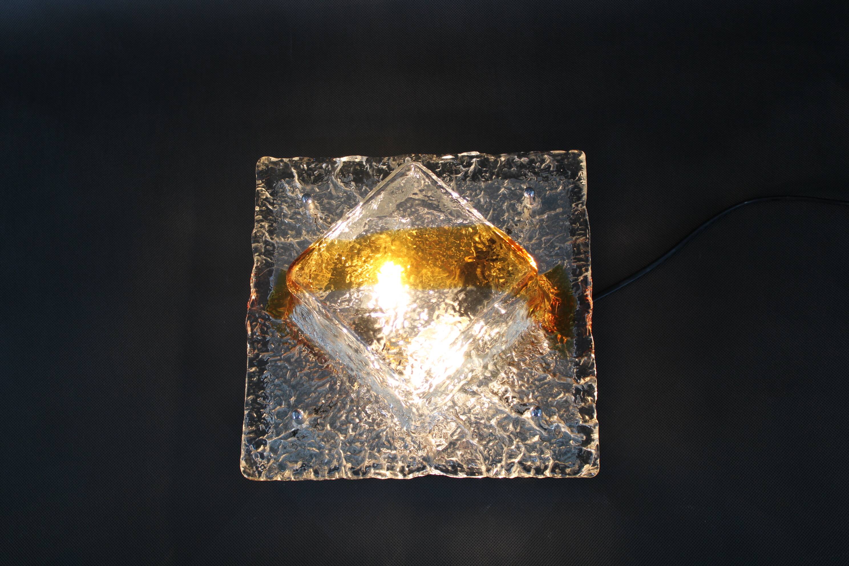 1970s Flush-Mount Light with Murano Glass , Italy