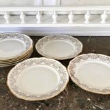 8 white and gold porcelain dessert plates