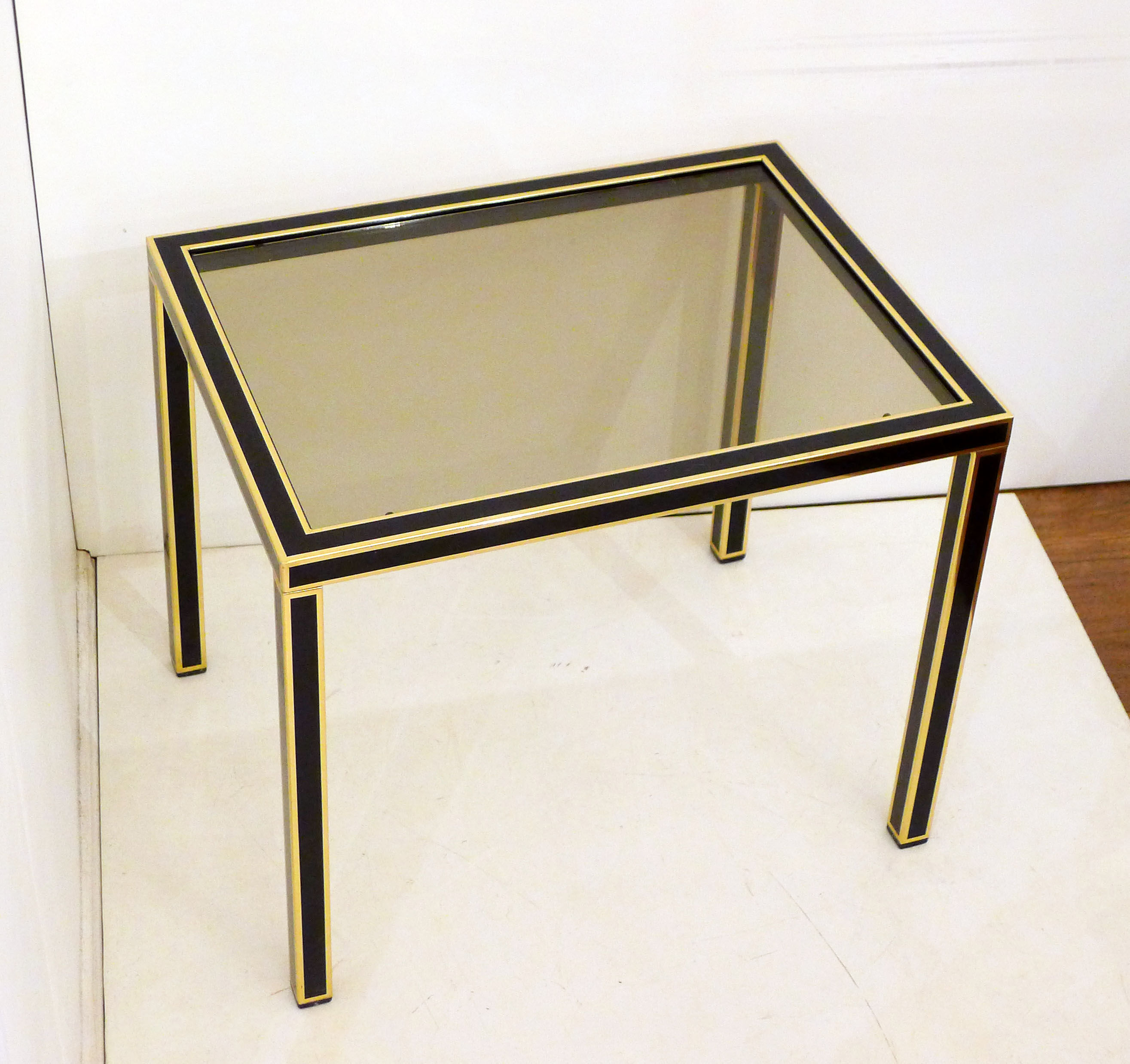 Pair of black & gold trundle tables 1970'