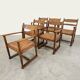 Serié de 6 fauteuils de salle á manger Brutalistes en chêne Mid-century
