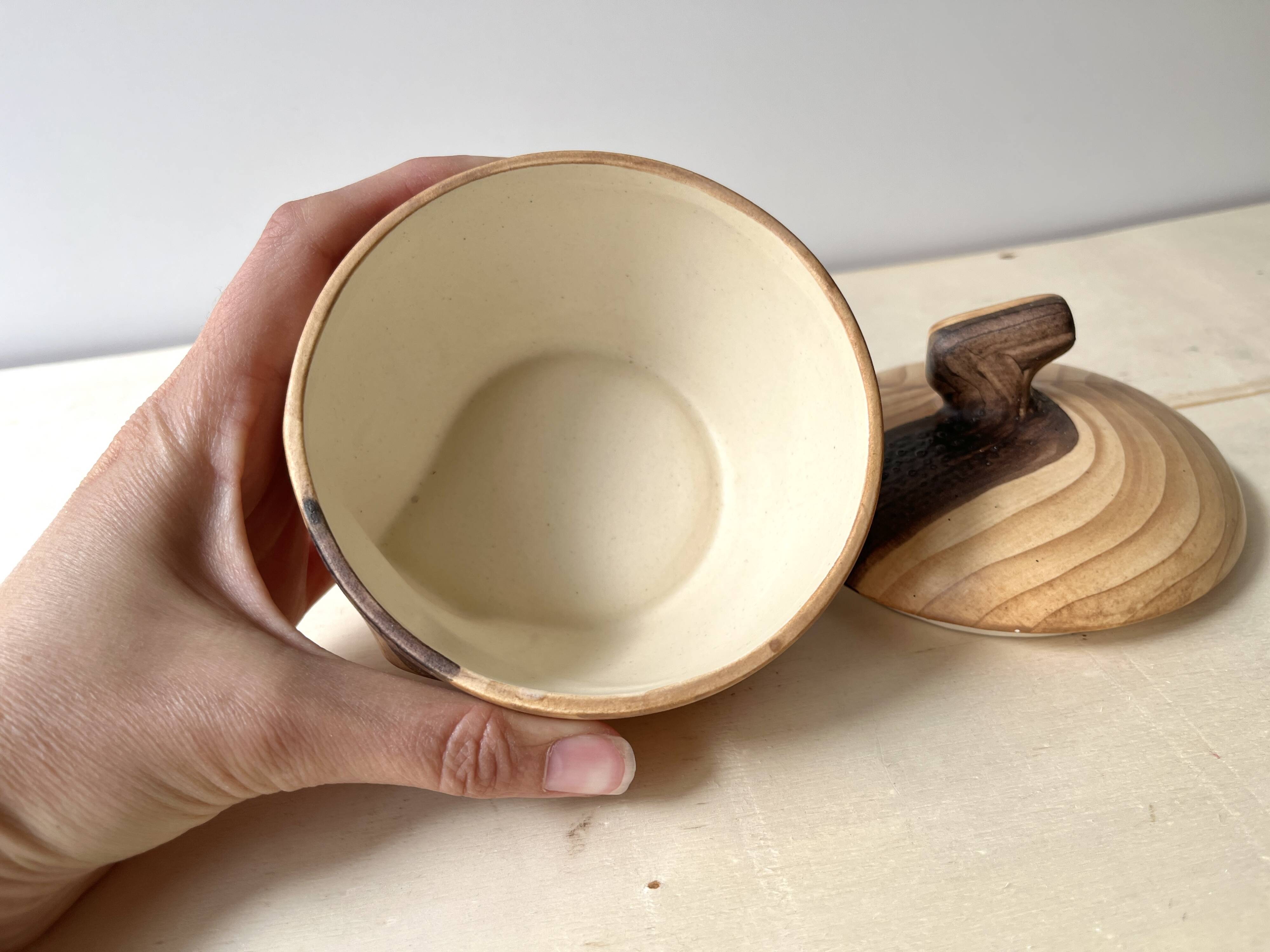 Vintage Grandjean Jourdan Vallauris faux wood coffee maker + sugar bowl