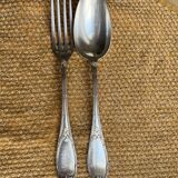 Fork and spoon set in silver metal