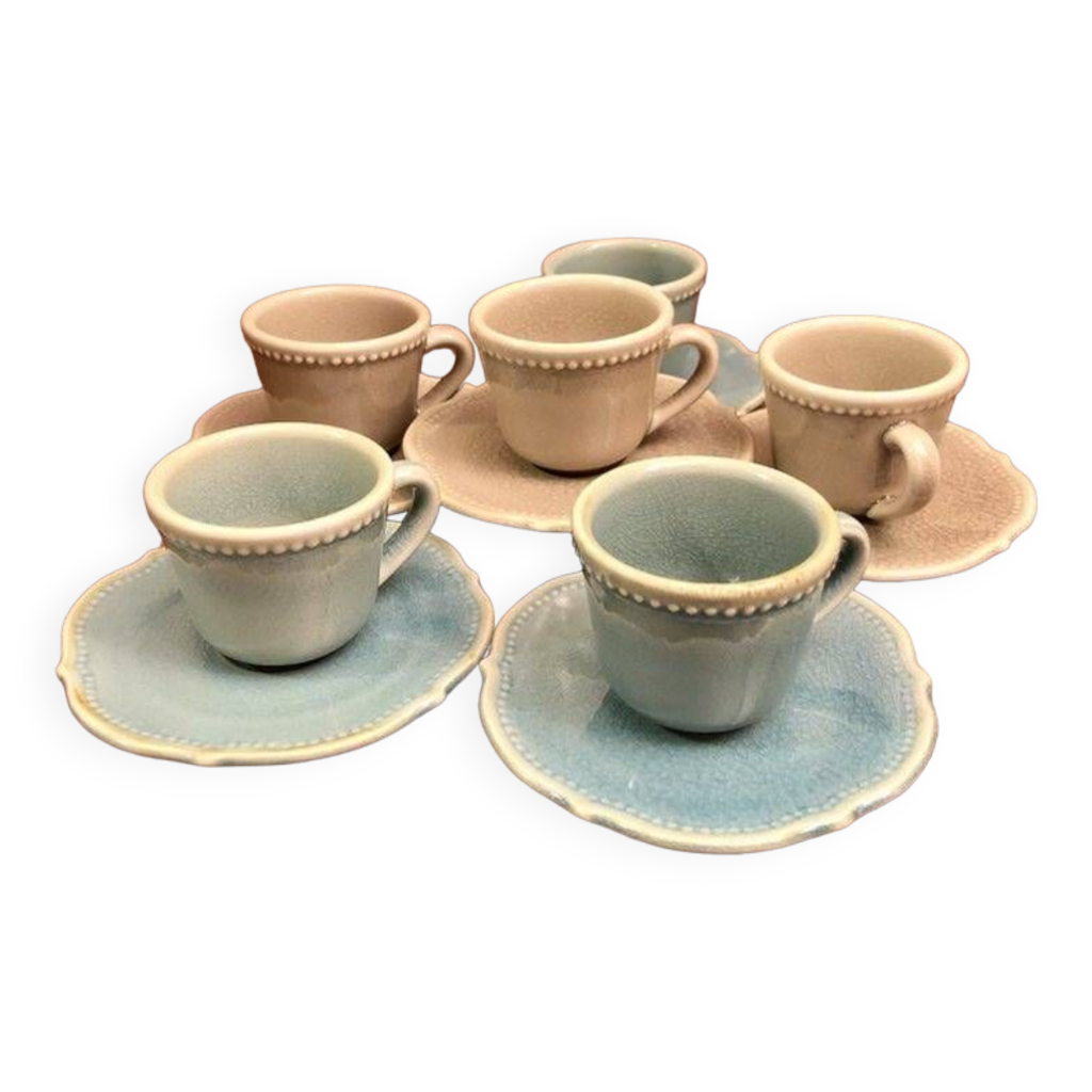 LOT DE 5 TASSES ET 6 SOUS-TASSES GENEVIÈVE LETHU + BOL