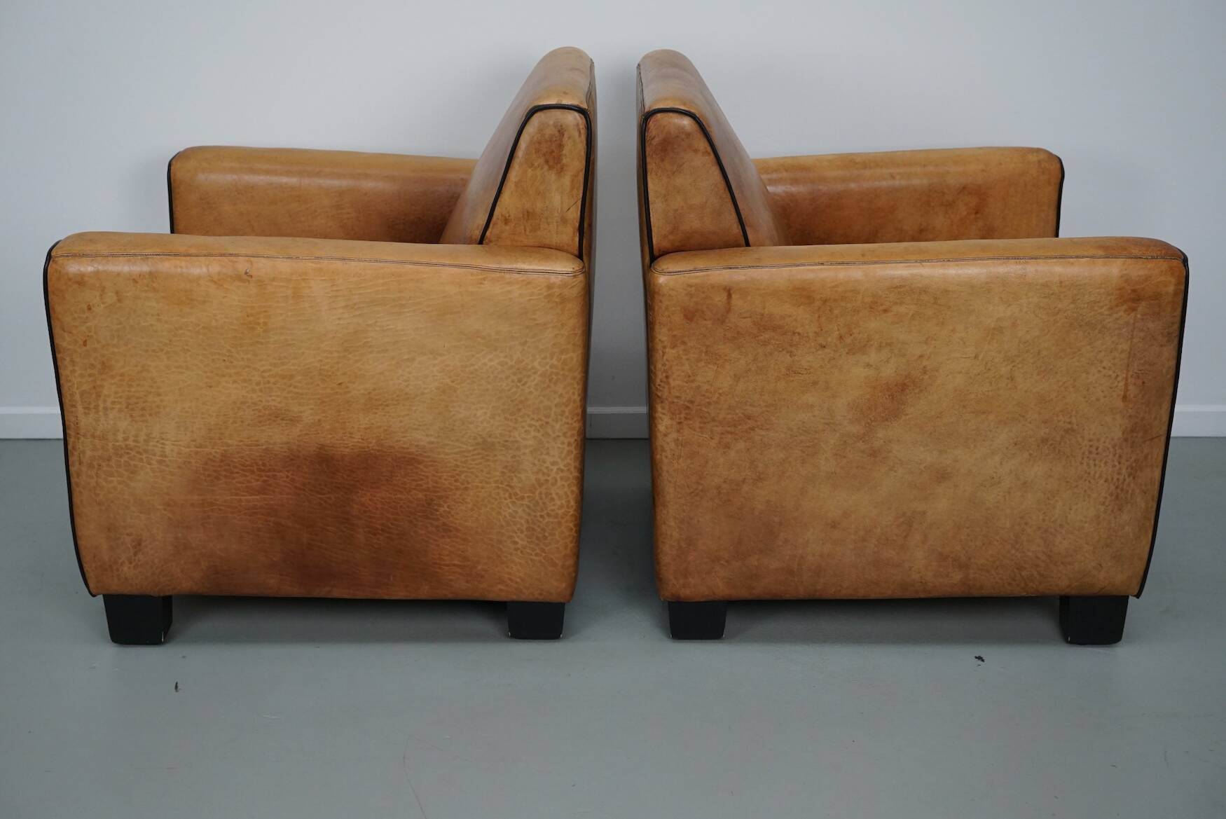 Fauteuils de club en cuir couleur cognac néerlandais vintage, ensemble de 2