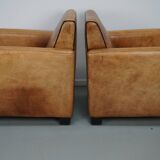 Fauteuils de club en cuir couleur cognac néerlandais vintage, ensemble de 2
