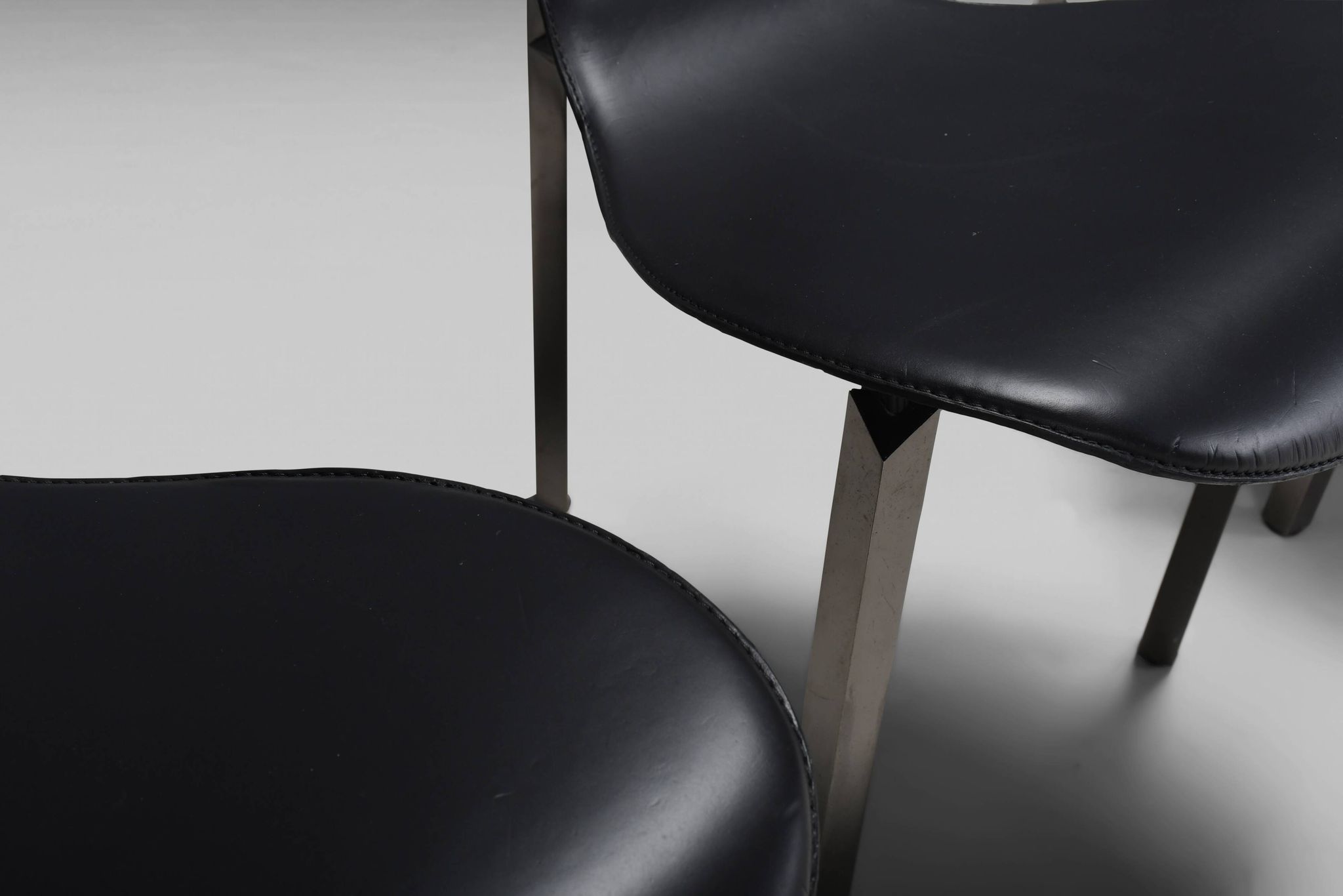 Leather Three-Legged Chairs with Chrome Finishes, Italy, 1970s