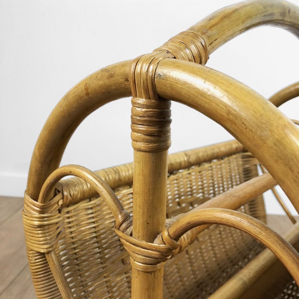 Bamboo and woven rattan magazine holders