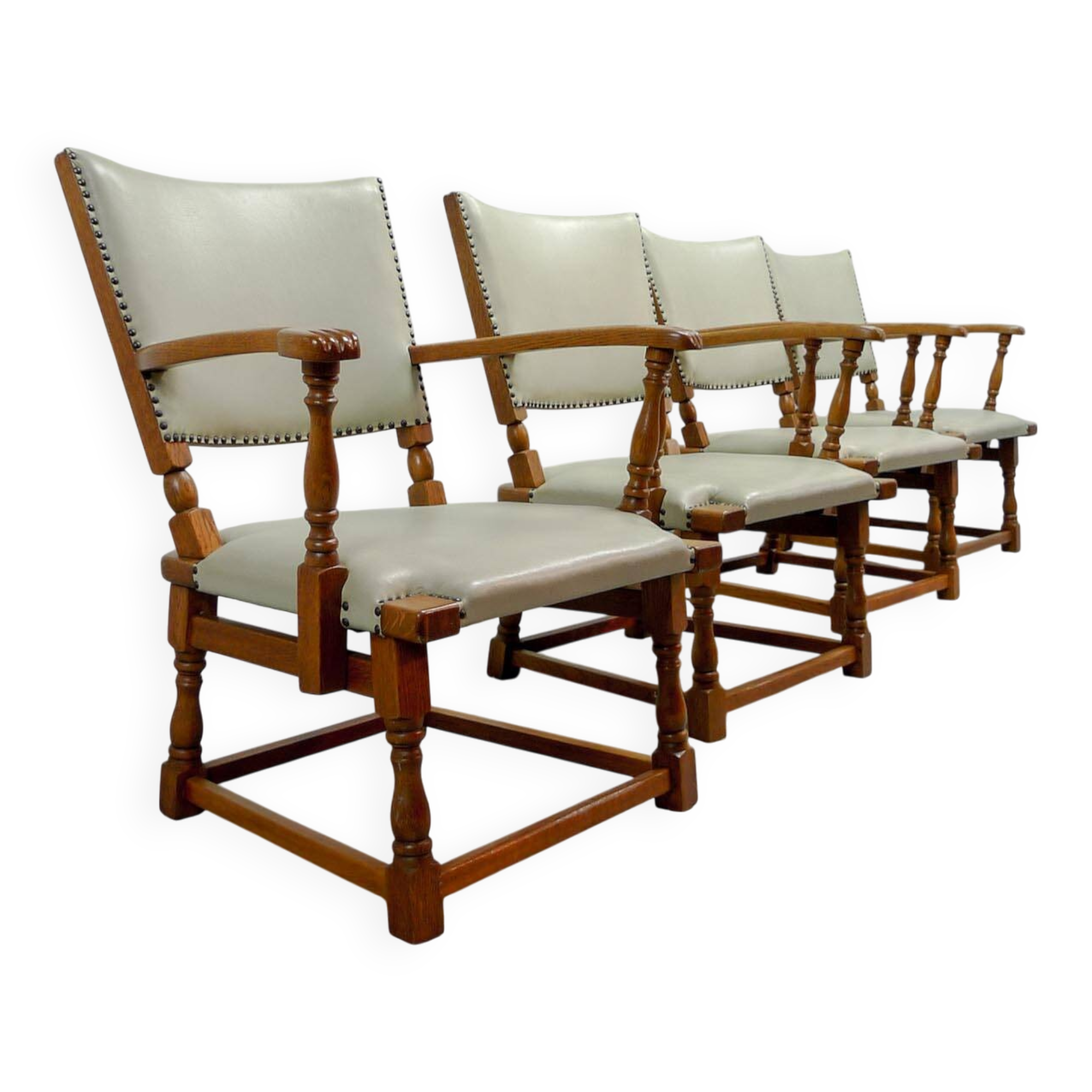 Set of 4 Dutch Design Oakwood Arm Chairs by Theo Ruth for Artifort, 1950s
