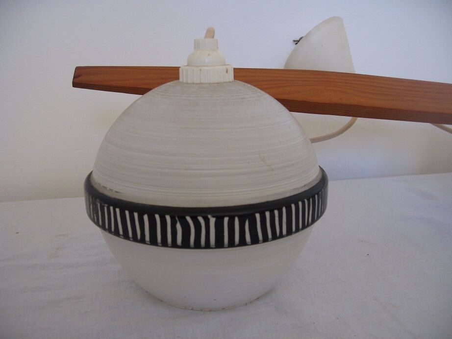 Scandinavian style glass and wood hanging lamp